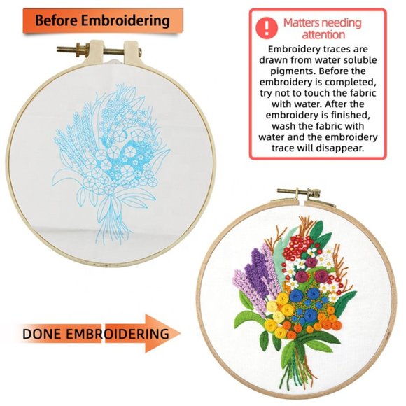 Rainbow Flower Bouquet Beginner Embroidery Kit DIY - Picture 2 of 3